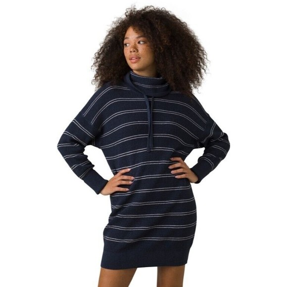 Womens Size M Prana Milani Henley Striped Sweater Dress Navy NWT - Picture 1 of 6